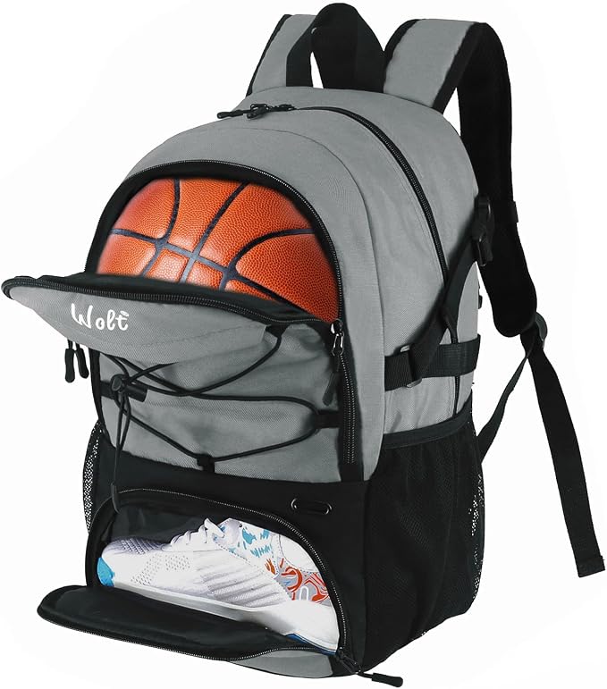 WOLT Basketball Backpack with Ball & Shoe Compartments